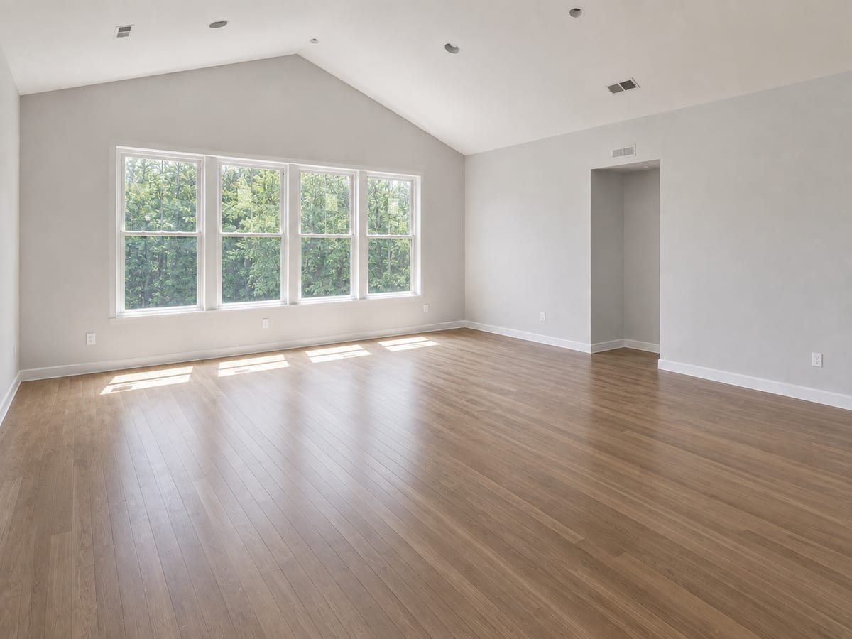 The same bedroom with the window frame, sill and floor cleared of drywall dust in Alpharetta